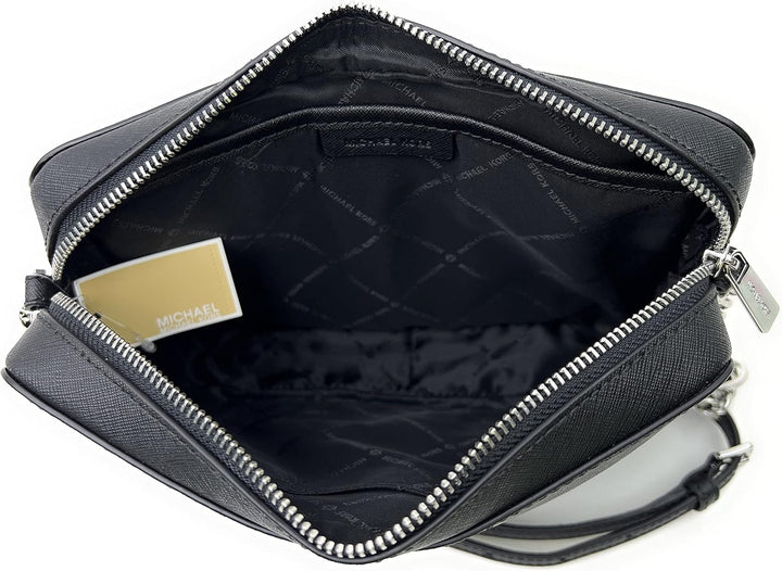 Michael Kors Damen Jet Set East West Crossbody Umhängetasche Schwarz/Silber, Schwarz/Silber