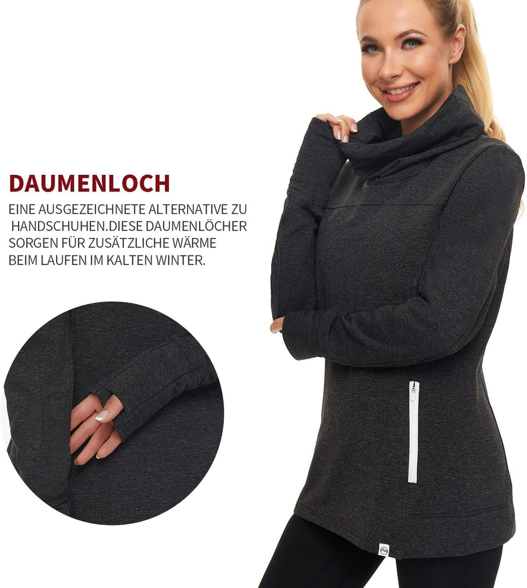 Soneven Rollkragen Pullover Damen Sweatshirt Damen Ohne Kapuze mit Taschen Funktionsshirt Langarm Sw