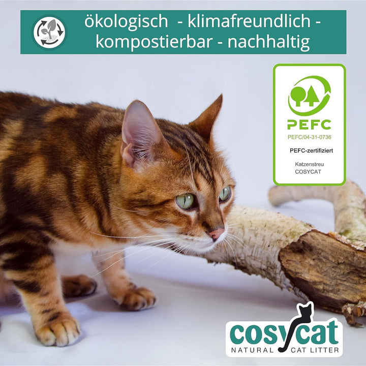 COSYCAT Klumpendes Bio-Katzenstreu aus Holz [100% Natürlich] – in der Toilette entsorgbar – Klumpstr