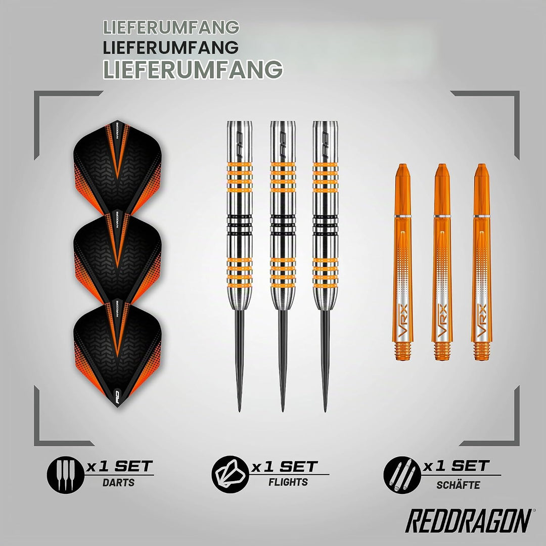 RED DRAGON Amberjack Series Steel Profi Dartpfeile Steeldarts Set mit Flights und Schäfte 22.0 Gramm