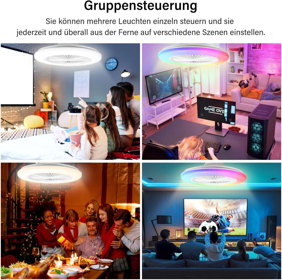 Deckenventilator Mit Beleuchtung, Smart RGB LED Fan Licht, φ50cm Deckenleuchte mit Ventilator, dimmb