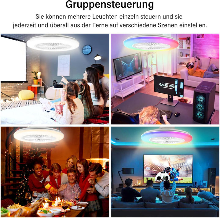 Deckenventilator Mit Beleuchtung, Smart RGB LED Fan Licht, φ50cm Deckenleuchte mit Ventilator, dimmb