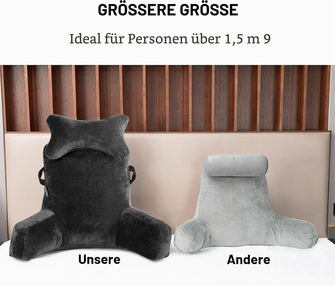SLIGUY Lesekissen Bettauflage Kissen mit Nackenrolle &amp; höherem Stützarm zum Sitzen in Bett, Couch od