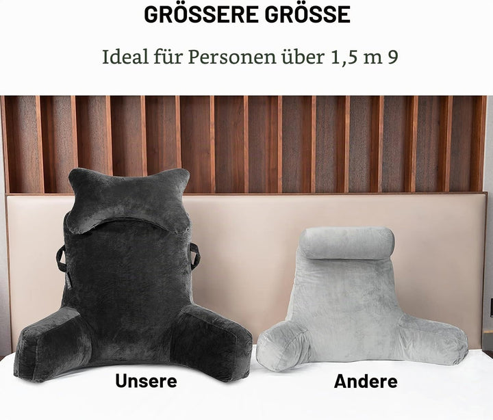SLIGUY Lesekissen Bettauflage Kissen mit Nackenrolle &amp; höherem Stützarm zum Sitzen in Bett, Couch od