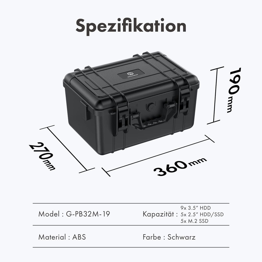 GRAUGEAR | Schutzkoffer für Festplatten | 3,5“ & 2,5“ & M.2 HDD/SSDs | Festplatten-Koffer bis zu 19