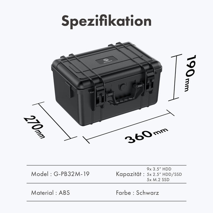GRAUGEAR | Schutzkoffer für Festplatten | 3,5“ & 2,5“ & M.2 HDD/SSDs | Festplatten-Koffer bis zu 19