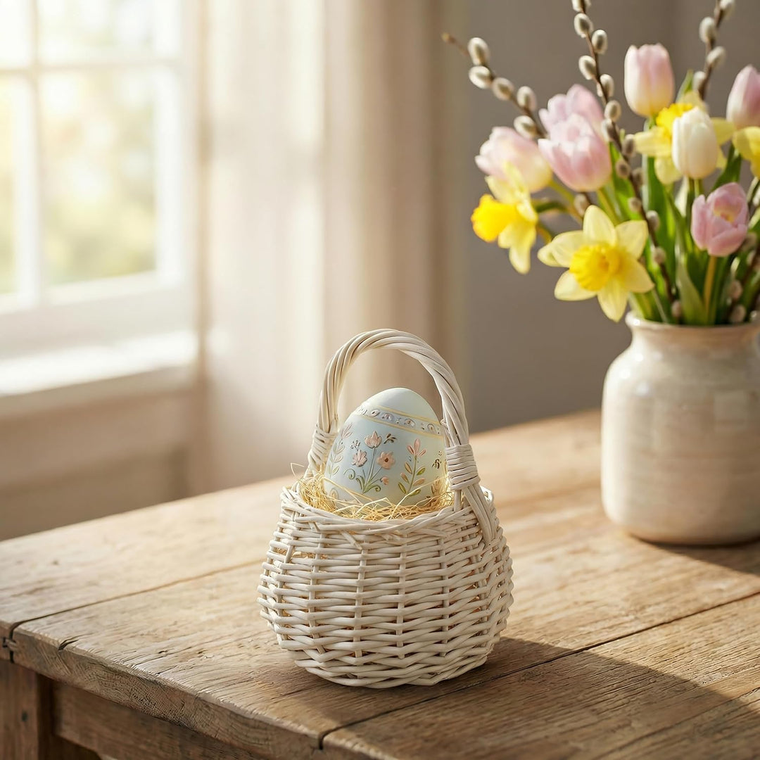 Creative Home Osterkorb Kleiner Weidenkorb Henkel Weiss Rund | Klein 10 x 10 x 16 cm (+/- 2 cm) | Ha