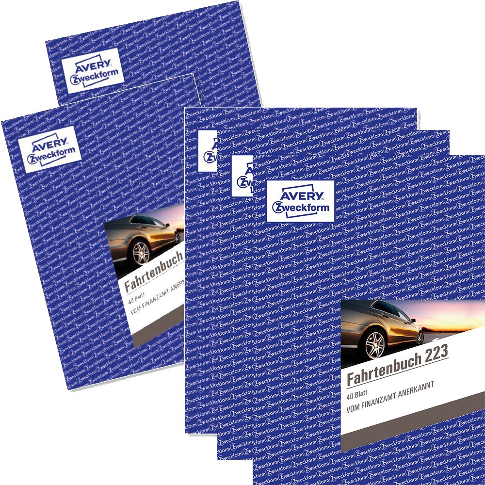 5er Sparbundle Avery Zweckform 223 Fahrtenbuch für PKW (A5, 40 Blatt) weiss