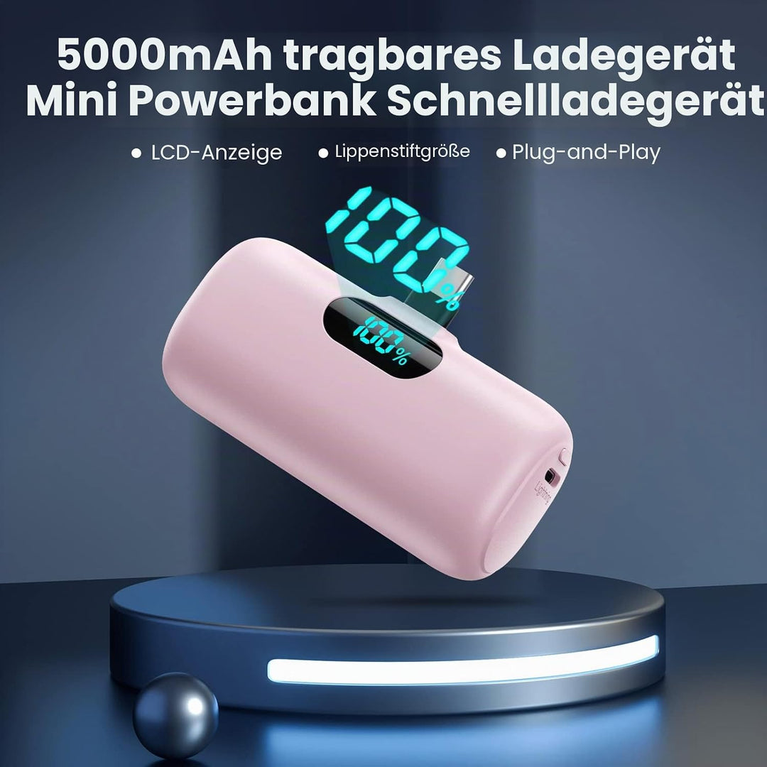 Power Bank USB C 5000mAh, Mini Powerbank Klein Aber Stark 15W PD 3.0 Schnelles Aufladen Tragbares Ex