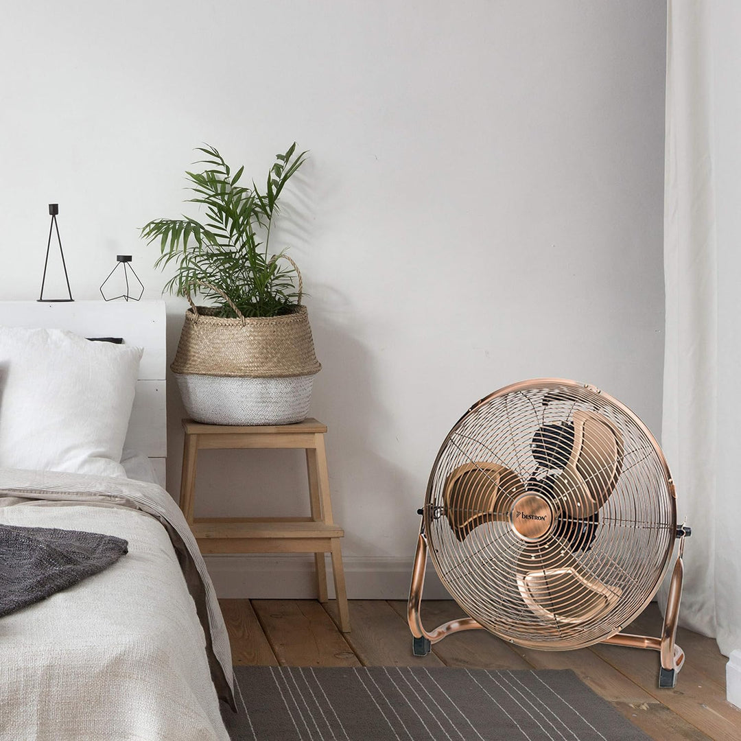 Bestron Bodenventilator im Retro-Stil, Windmaschine mit 3 Geschwindigkeitsstufen & stufenlos neigbar