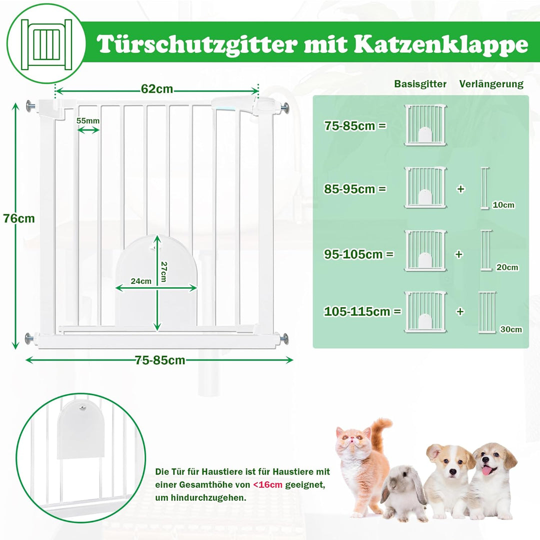SUBTLETY Türschutzgitter mit Katzenklappe Auto Schliessen Treppenschutzgitter Ohne Bohren Hundegitte