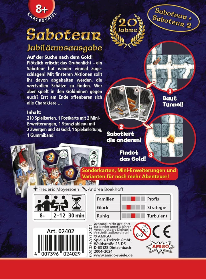 AMIGO 02402 Saboteur, Brettspiel, Auflage 20 Jahre, mehrfarbig, deutsche Sprache