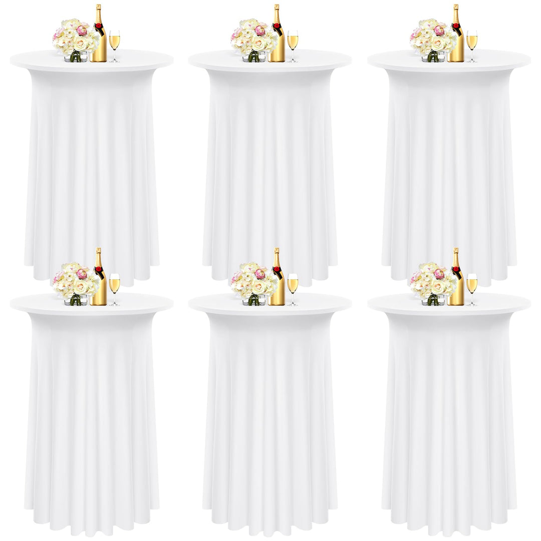 6 Packs Spandex Cocktail Tischdecke mit Röcken 80 x 110cm, weisser Stretch Cocktail Tisch für hohen