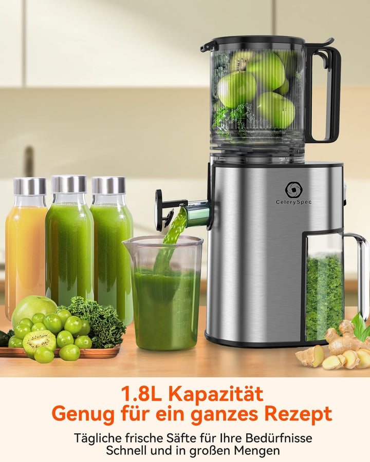 Slow Juicer Testsieger, Entsafter für Ganze Gemüse und Obst, Juicer Machine mit 130 mm Einfüllöffnun