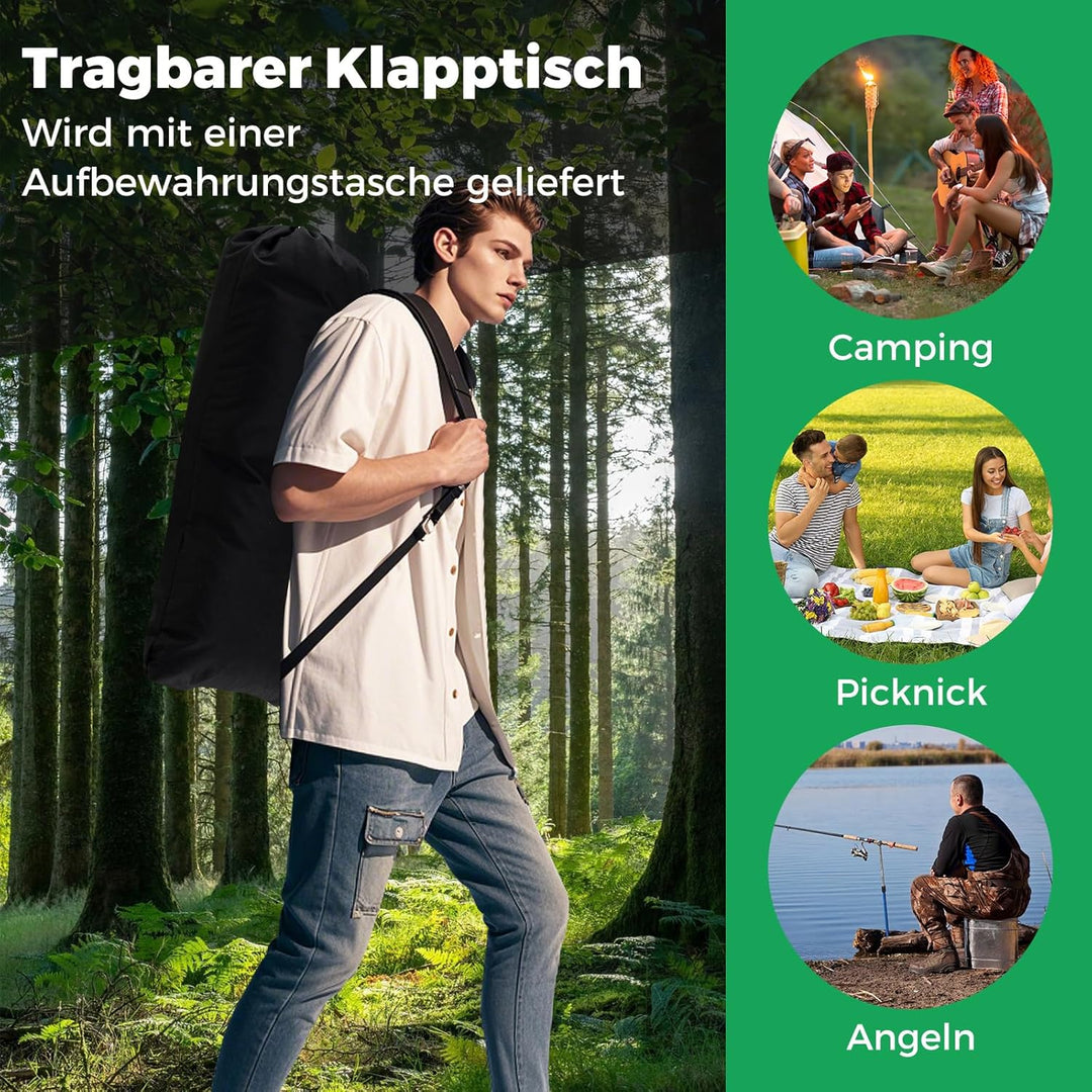 COSTWAY Campingtisch klappbar 119x55cm, Klapptisch mit aufrollbarer Aluminium-Tischplatte & Netzkorb