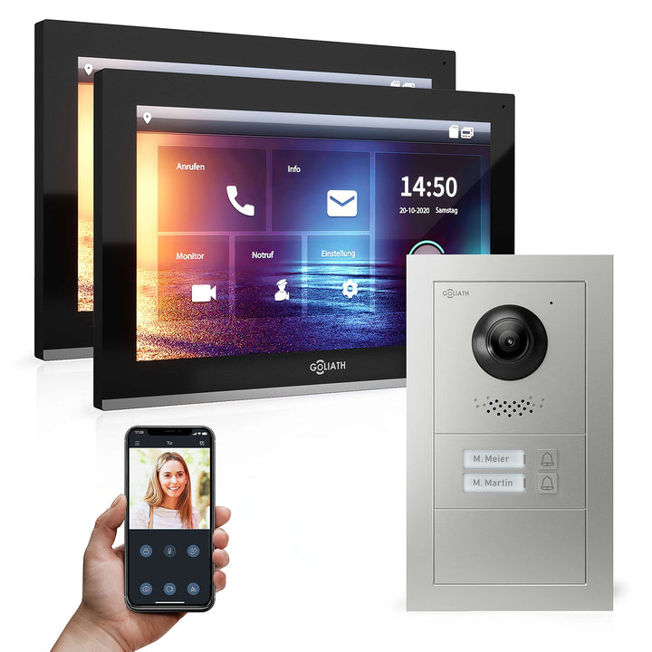 Goliath Hybrid | IP | Full-HD Video Türsprechanlage | App | 2-Fam | 2 x Full-Touchscreen 10" | Alumi
