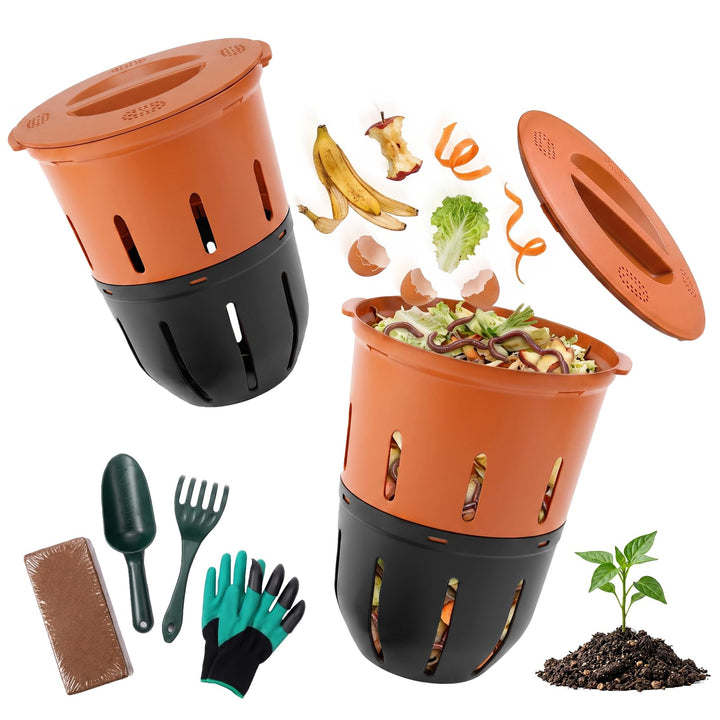 Silavo Wurmkomposter 12.5L, Komposter zum Eingraben (2er-Pack) Orange 2er Pack, Orange 2er Pack