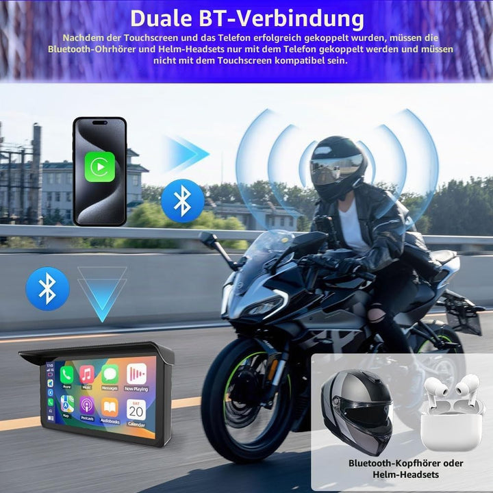 VSYSTO CP5 Motorrad Carplay Bildschirm, Kabelloses CarPlay und Android Auto, 5 Zoll Wasserdichtem To