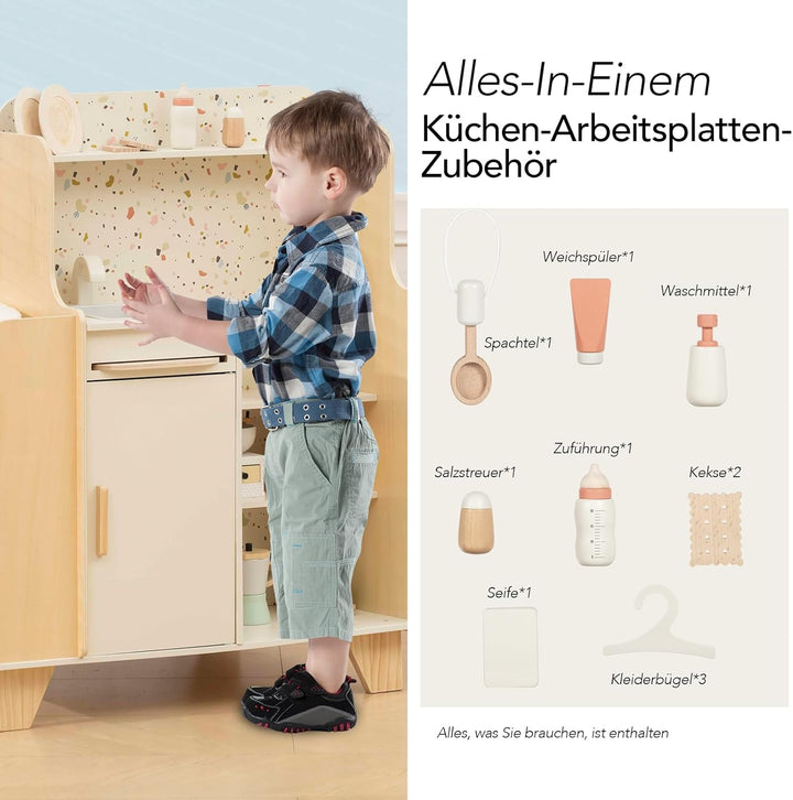 Holz-Babybettchen, 4-in-1-Holzspielset zur Babypflege mit Wiege, Montessori-Rollenspielzeug für Kind