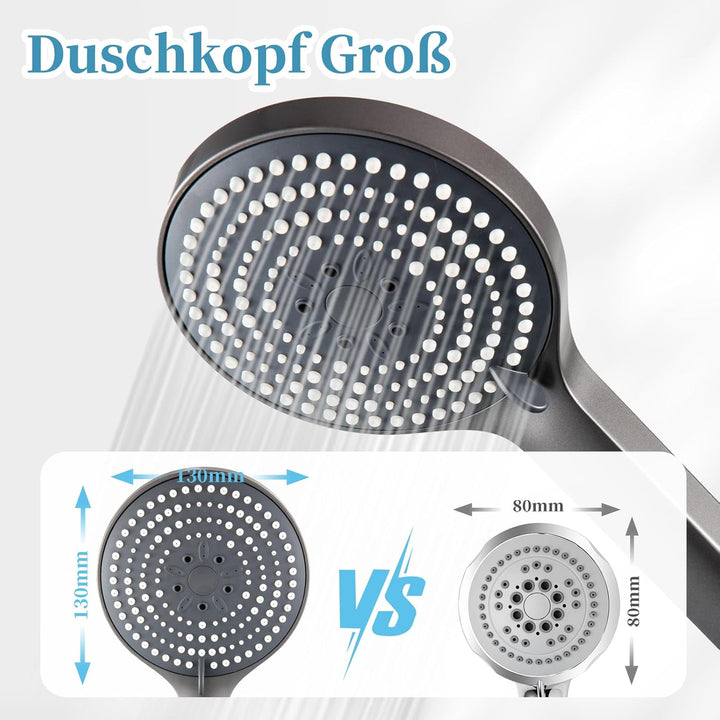 OFFO Duschkopf mit Schlauch 1,6m, Duschbrause mit Schlauch mit Verdrehschutz, Duschkopf Gross mit 6