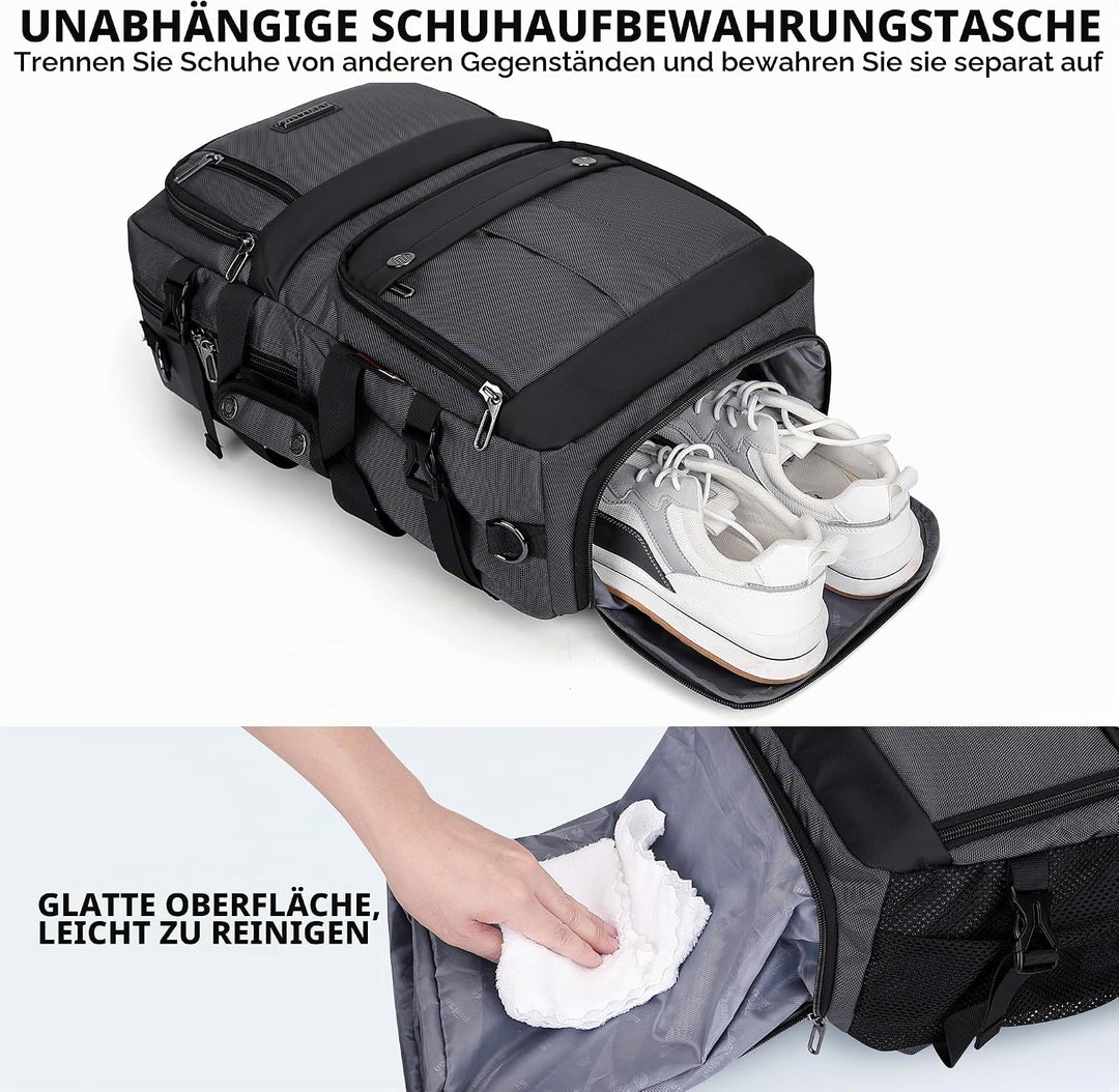 WITZMAN Reiserucksack Herren Damen Gross Laptop Rucksack 15.6-17 Zoll mit USB-Ladeanschluss Flugzeug