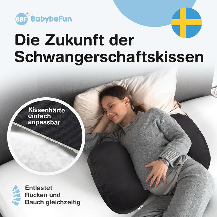 BabybeFun kompaktes Schwangerschaftskissen zum Schlafen gegen Rückenschmerzen [Extra Komfort Dank Ve