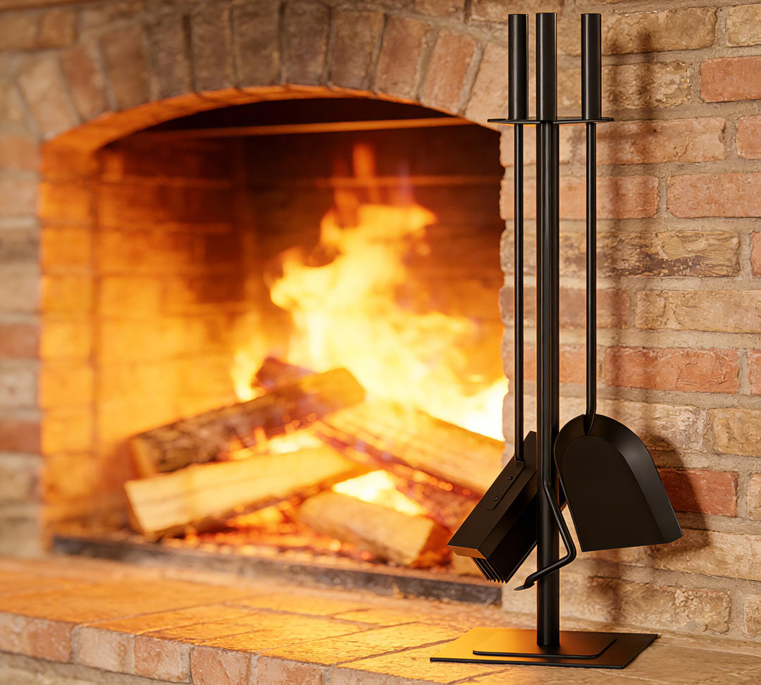 Kingson Kaminzubehör mit Bürste, Schürhaken und Schaufel, Kaminbegleiter-Set, 15 x 15 x 60 cm, 4-tei