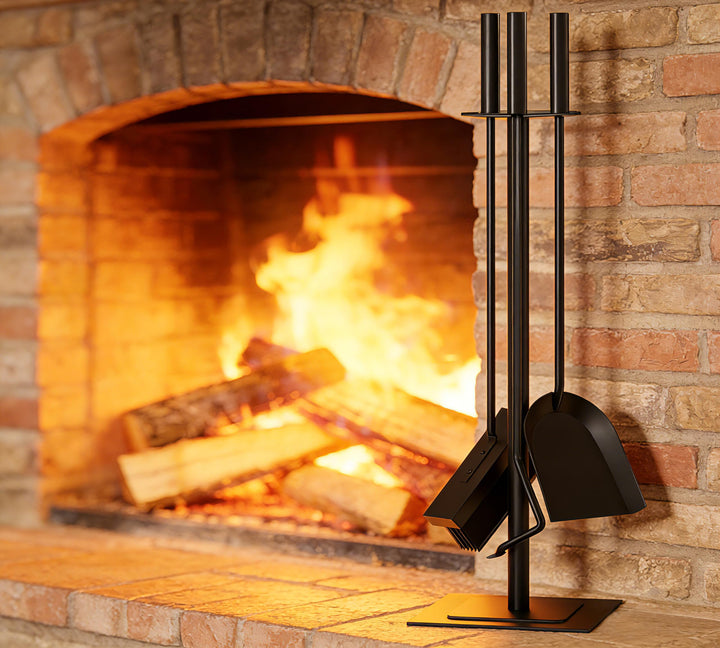 Kingson Kaminzubehör mit Bürste, Schürhaken und Schaufel, Kaminbegleiter-Set, 15 x 15 x 60 cm, 4-tei