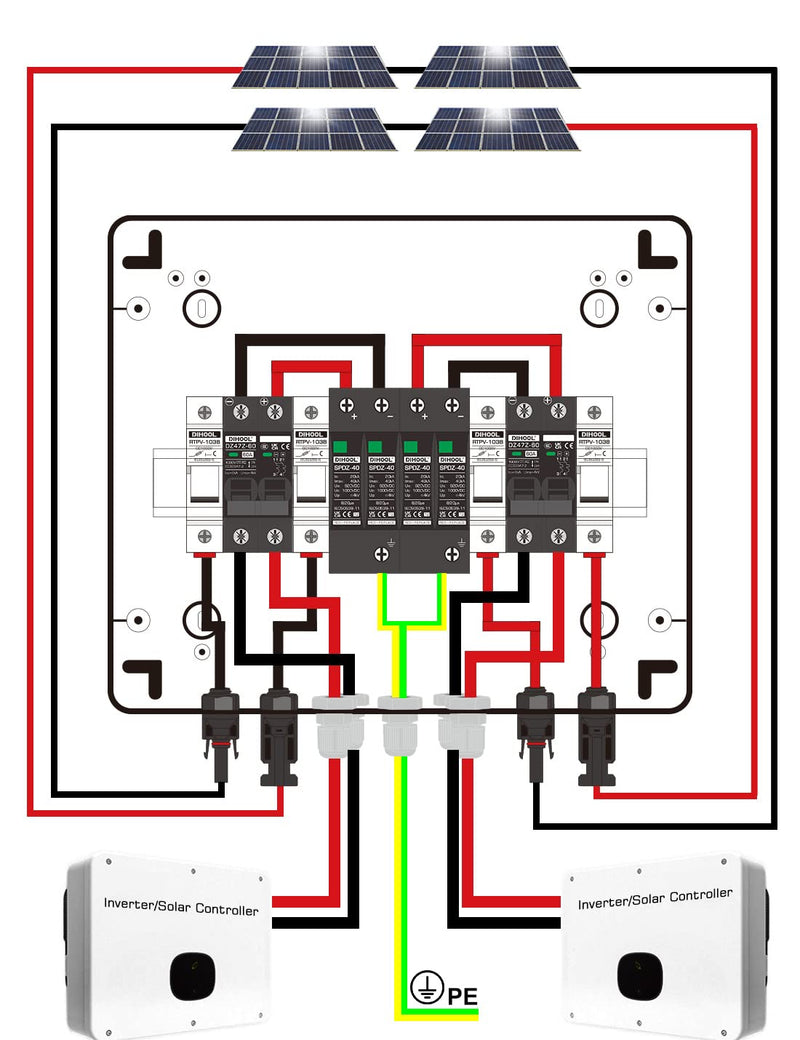 Solar PV Überspannungsschutz Anschlusskasten DC1000V 2x 1 String Blitzschutz Für PV anlage Photovolt