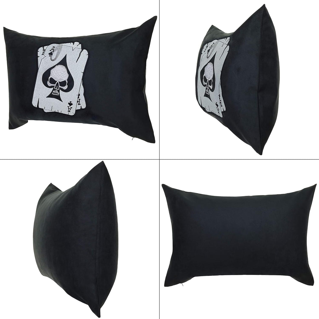 EXPRESS-STICKEREI Poker Kissen Pokerkarten | Totenkopf Dekokissen mit Füllung Bestickt Polsterüberzu