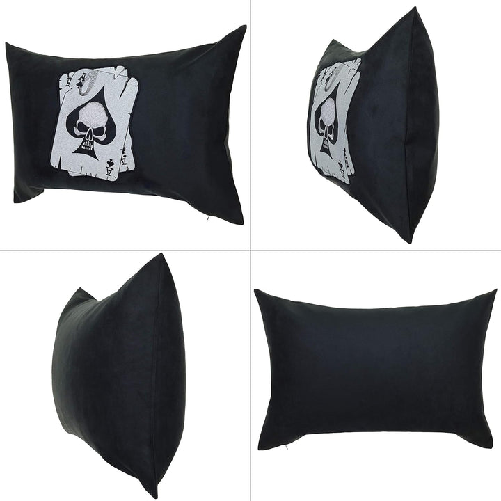 EXPRESS-STICKEREI Poker Kissen Pokerkarten | Totenkopf Dekokissen mit Füllung Bestickt Polsterüberzu