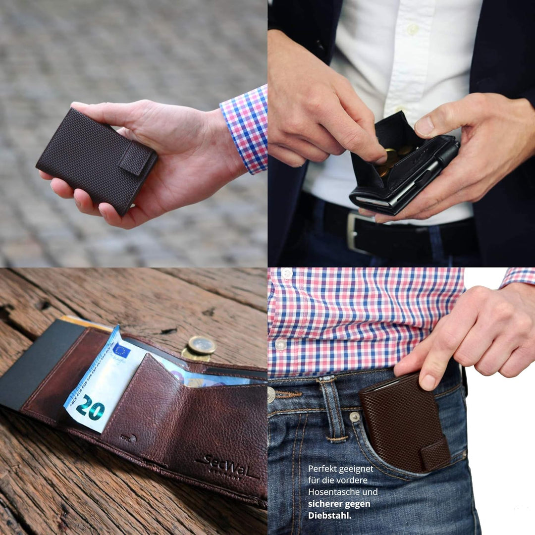 SecWal Kartenetui mit Münzfach Reissverschluss (Braun Osaka), Braun Osaka