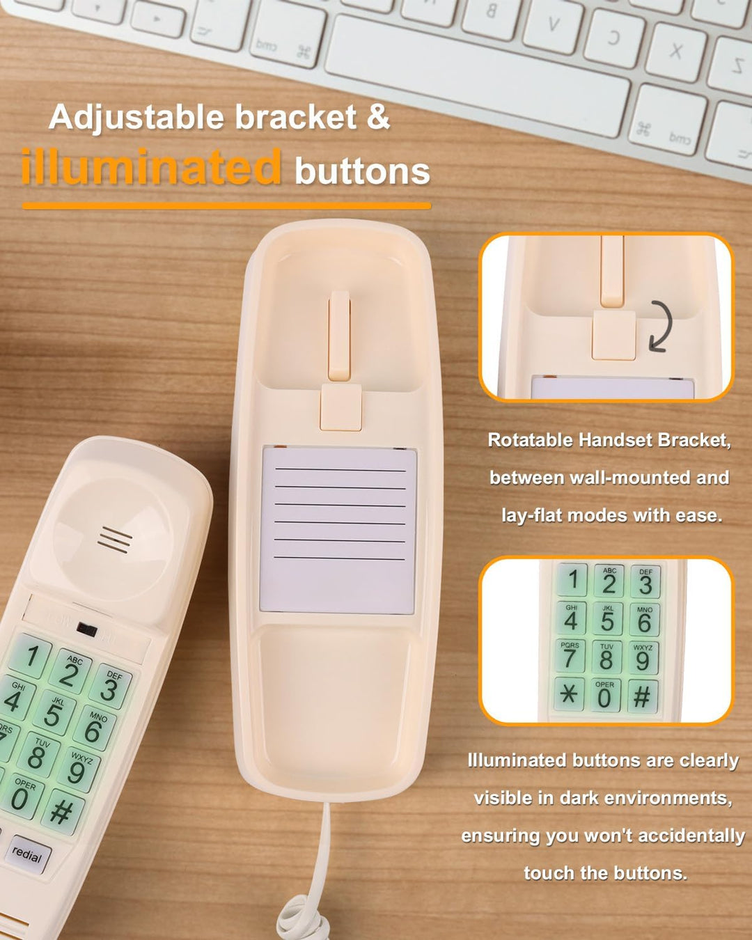 Mcheeta Wandtelefon Design Festnetztelefon mit schnurgebundener lauter Lautstärke, Blinklicht und gr
