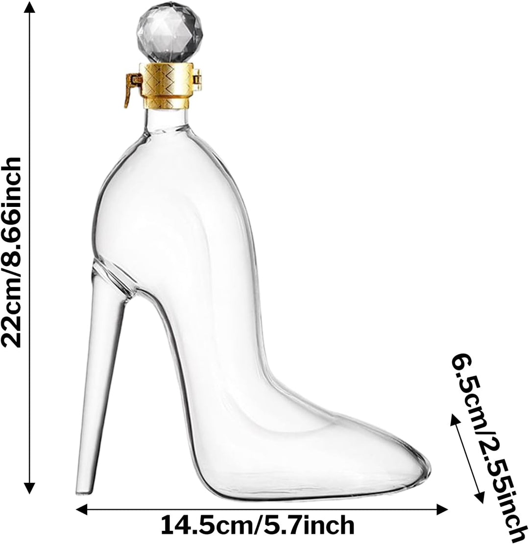 Weindekanter, hochhackige Schuhform, grosse Anwendung, Whiskyflasche mit Deckel, 350 ml, transparent
