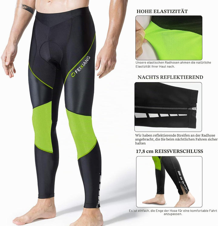 MEETWEE Herren Radlerhose Lange Fahrradhose, Kompression Radhose Leggings Radsport Hose für Männer E