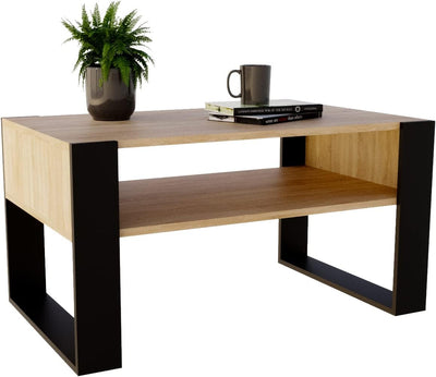 Couchtisch KARO rechteckiger Kaffeetisch aus Holz Modern Teetisch 95 x 53,6 45cm massiv und stabil (