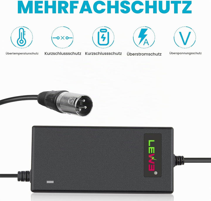 54.6V 48V 2A E-Bike Ladegerät Ladekabel für 48V Akku mit 3pin XLR Stecker für Elektroroller Elektris