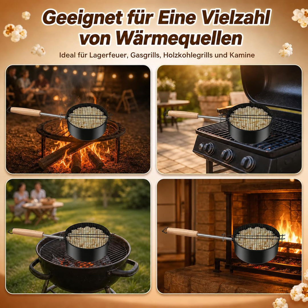 Popcorn Maker Lagerfeuer 17 cm Ø Antihaft Outdoor-Popcornpfanne mit hitzebeständigem Sicherheitsgrif
