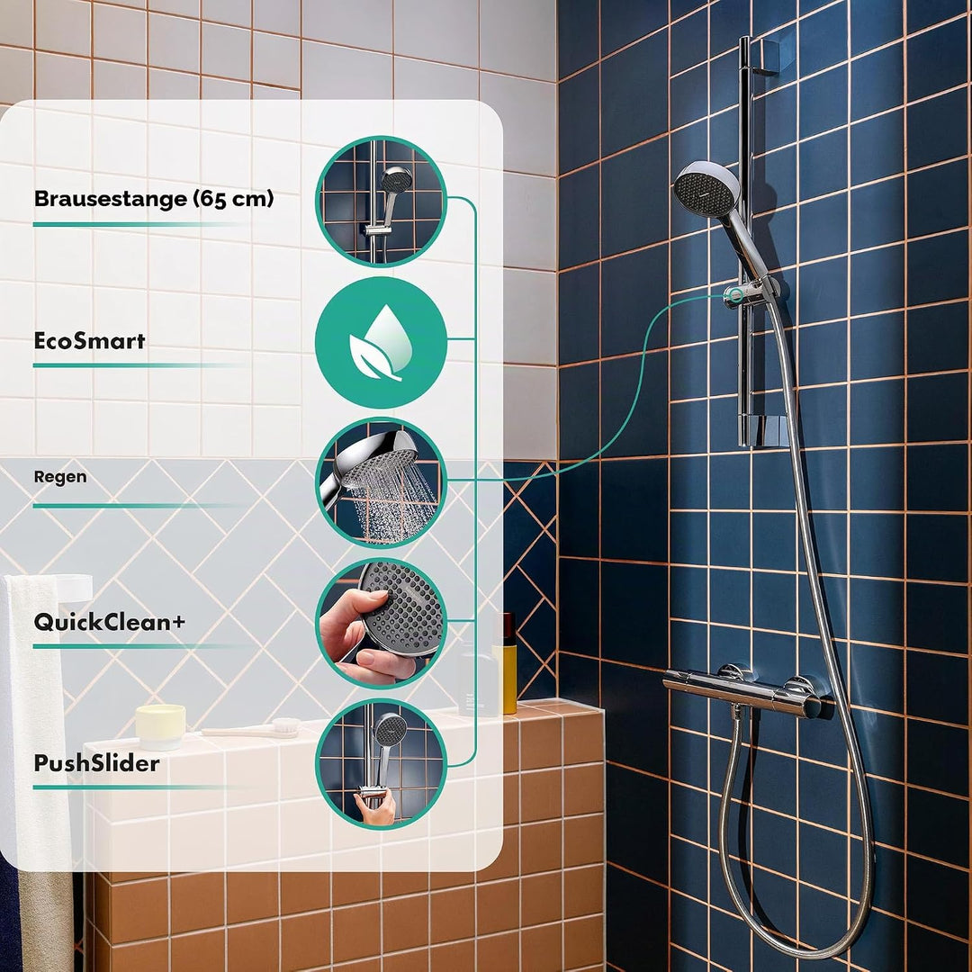 hansgrohe Activera S - Duschset mit Duschkopf wassersparend (EcoSmart, 1 Strahlart), Duschschlauch (