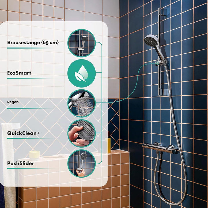 hansgrohe Activera S - Duschset mit Duschkopf wassersparend (EcoSmart, 1 Strahlart), Duschschlauch (