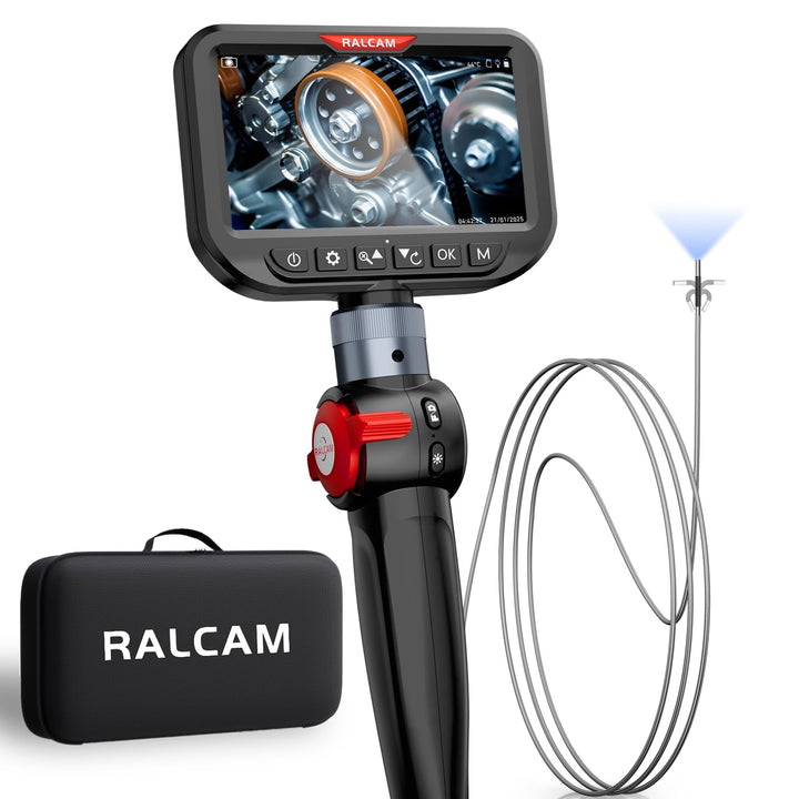 Ralcam Endoskopkamera mit Licht, Endoscope Camera mit 210° beweglichem Kopf, 3.0mm Sonde, 5" HD Bild