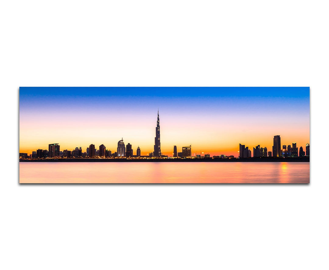 Paul Sinus Art Panoramabild auf Leinwand und Keilrahmen 150x50cm Dubai Skyline Wolkenkratzer Wasser