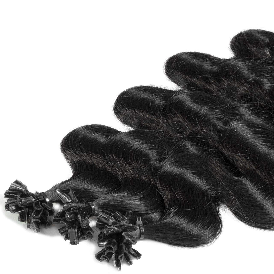 hair2heart Premium Extensions Echthaar Bondings Gewellt - 100 Strähnen 0.8g 40cm 4/0 mittelbraun 