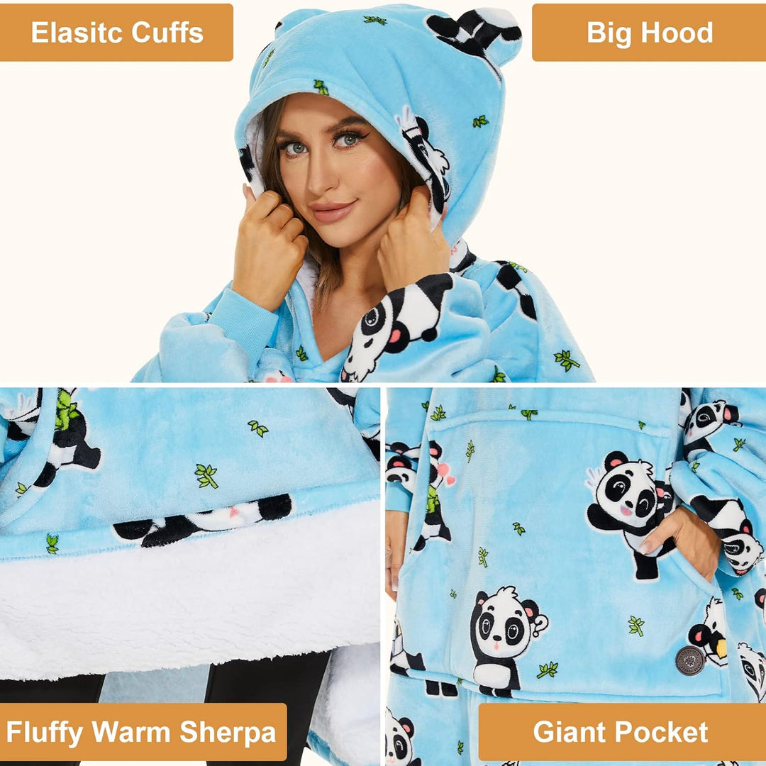 THREE POODLE Decken Hoodie Damen, Oversize Hoodie Decken Pullover Kuschelpullover für Damen Herren K