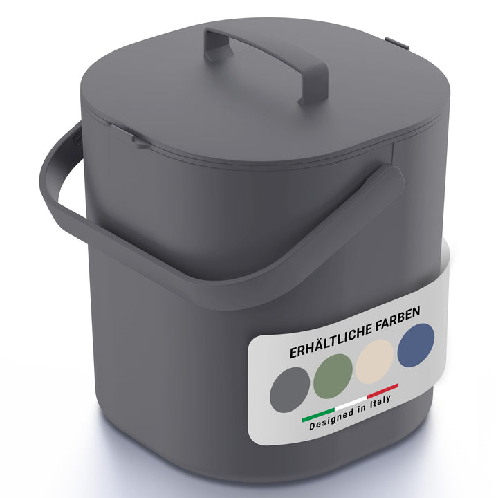 PTMS® Biomülleimer Küche 6L - Biomüll mit praktischem Deckel zum Einhängen & Innensieb - Spülmaschin