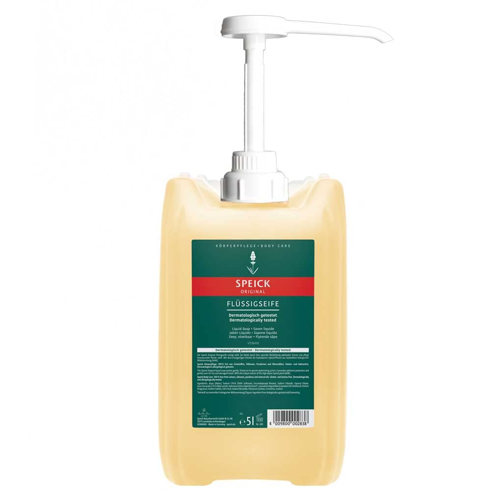 Wasserbettbedarf Speick Flüssigseife Original inklusive Dosierpumpe 5 Liter Nachfüll Kanister