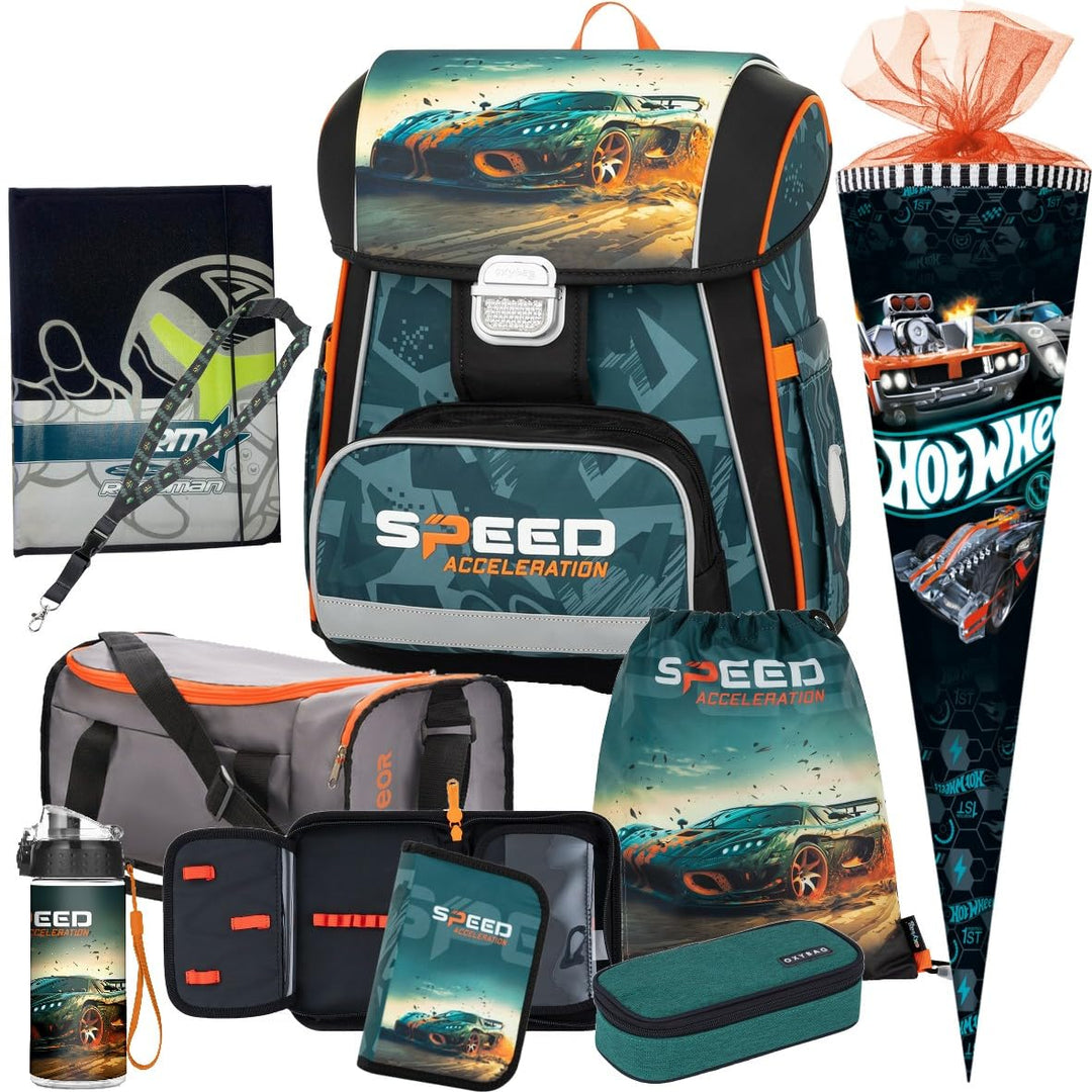 Auto - Speed Acceleration - Race - Oxy Bag PREMIUM Schulranzen-Set 9tlg. mit Sporttasche, Schultüte,