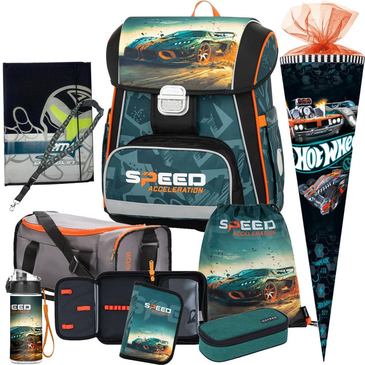 Auto - Speed Acceleration - Race - Oxy Bag PREMIUM Schulranzen-Set 9tlg. mit Sporttasche, Schultüte,