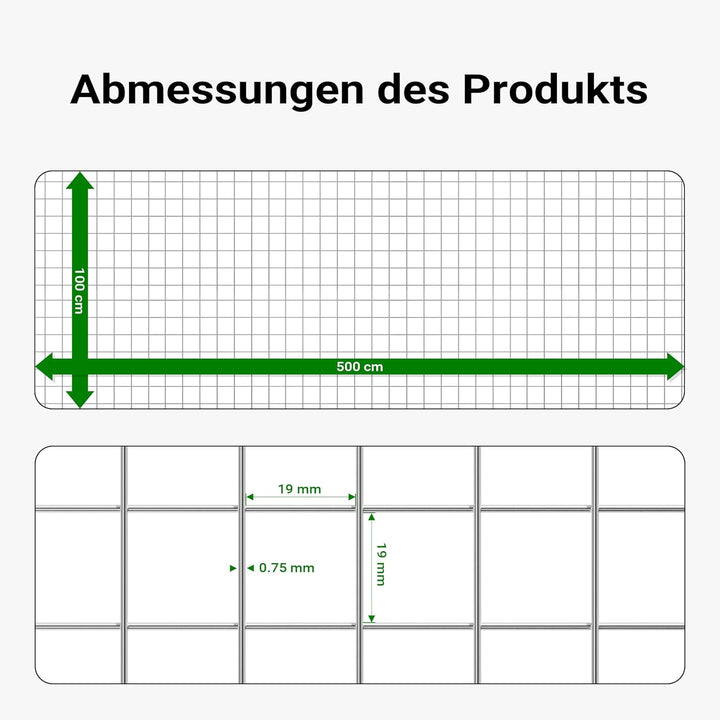 Volierendraht 4-Eck mit 19x19mm Maschengrösse, 5m Rolle mit 100cm Höhe, aus verzinktem Stahl