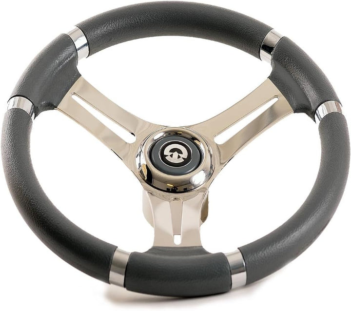 wellenshop Steuerrad Edelstahl Riviera Bootslenkrad mit Universalkonus Nabe Bootssteuerrad Grau oder